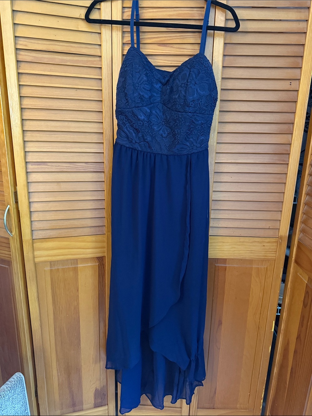 Navy Lace High-Low Maxi Dress